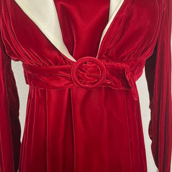 Vintage 70s Red Velvet Ball Gown Backless Bolero Jacket Set Mrs Claus Christmas - Picture 13 of 16